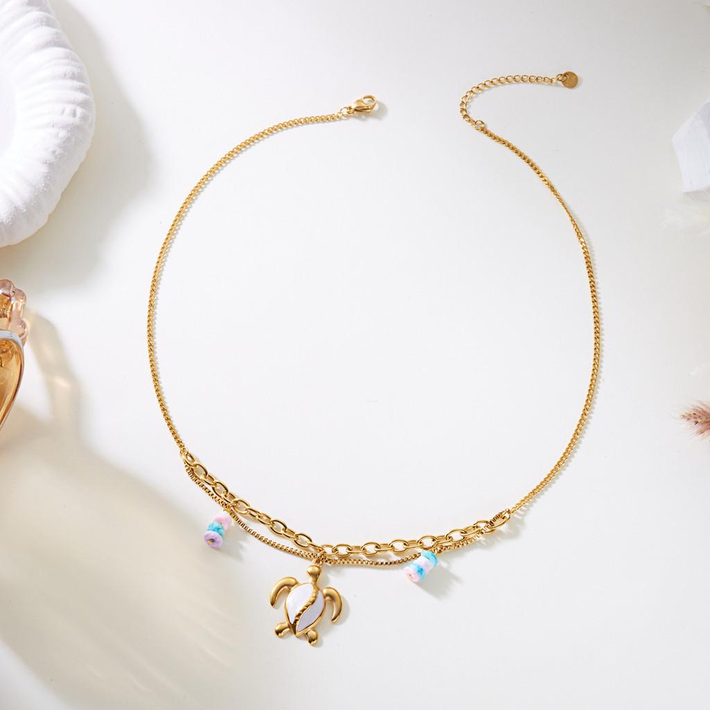 

Летние пляжные украшения Многослойное ожерелье из нержавеющей стали с подвеской в виде ракушки и морской звезды для женщин Turtle