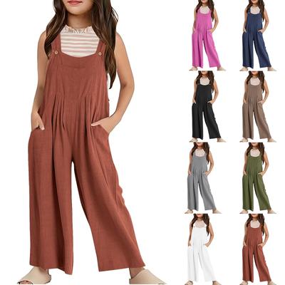Sommer Kinder Einfarbig Casual Strap Strampler Tasche Mädchen Lose Strampler