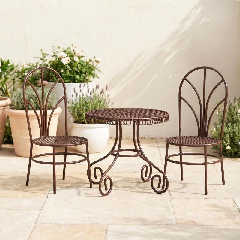 1/3Pcs Dollhouse Garden Display Ornament Prop Accessory Miniature Table Chair Model Tiny Home Decor Iron Furniture