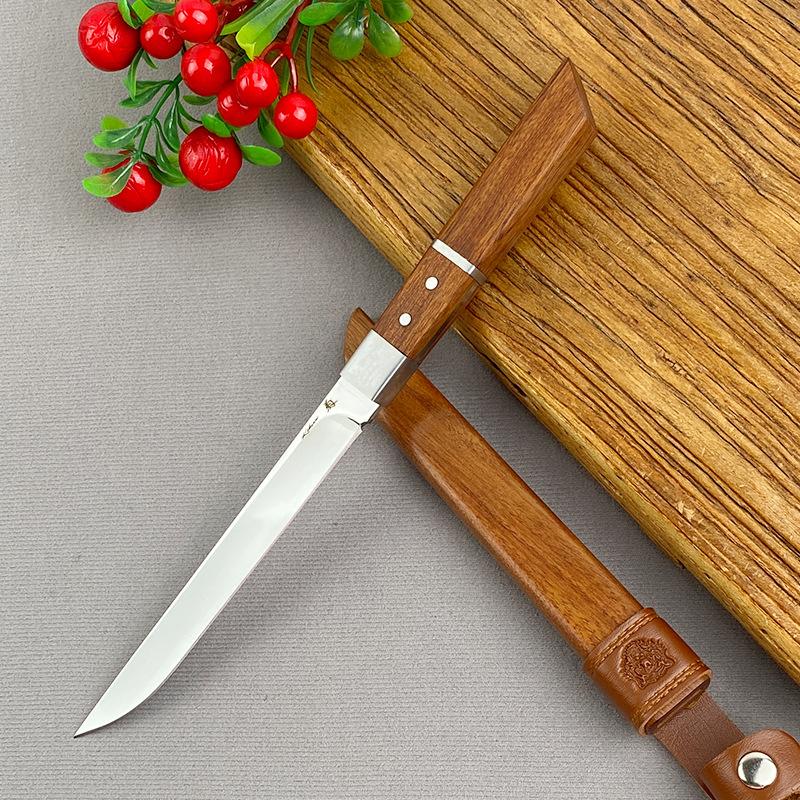Wood Sheath Knife Hand Polished Outdoor Household Cut Fruit Knives Slicing Knife Sharp Butcher Knife Kit… More