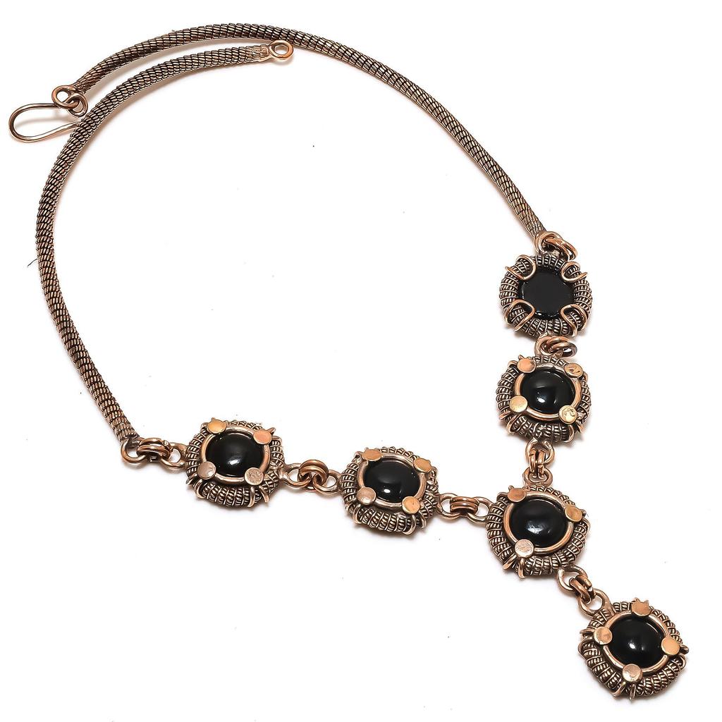 Black Onyx Necklace, 999 Copper Wire Wrapped Adjustable Chain Necklace. Gift For Women Handmade Necklace Gemstone Jewelry