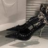 Fashion Studded Stiletto Sandals Fall New Pointed Toe Shallow Mouth Strappy Front One Buckle Non-Slip Wear-Resistant High Heels