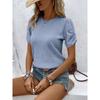 IHUASU Women's Fashion Casual Solid Color Print Short Sleeve O-Neck Blouses & Shirts