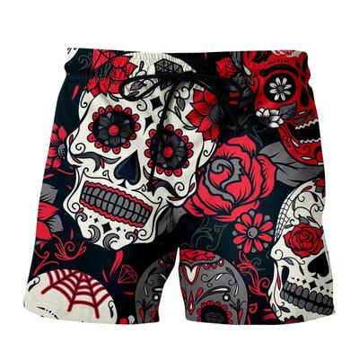Herren Sommer Strand Gesundheit Stoff Schwarz Stretch Casual Ordentliche 3D Gedruckt Shorts Männer Schädel Flagge Hose
