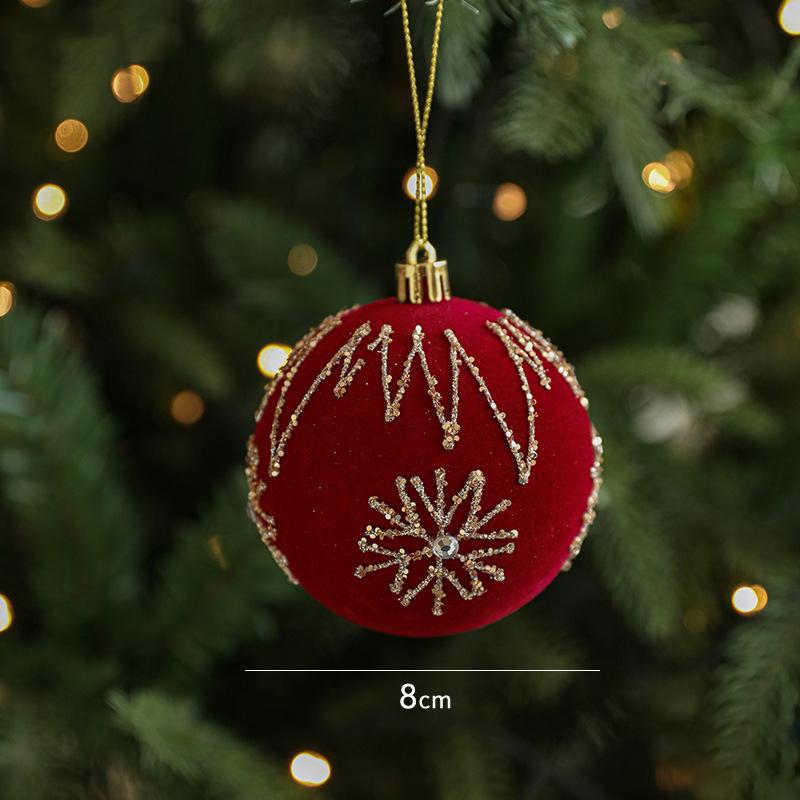 8Cm Velvet Christmas Ball Pendant Flocked Glitter Christmas Hanging Balls Set Reusable Shatterproof Xmas Tree Ornaments New Year