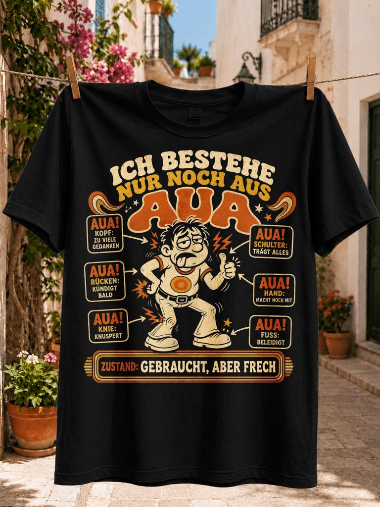 Retro Graphic With Exhausted Cartoon Unisex Body Pain And Gerunisex Ich Bestehe Nur Noch Aus Aua Tee Unisex All Tshirt