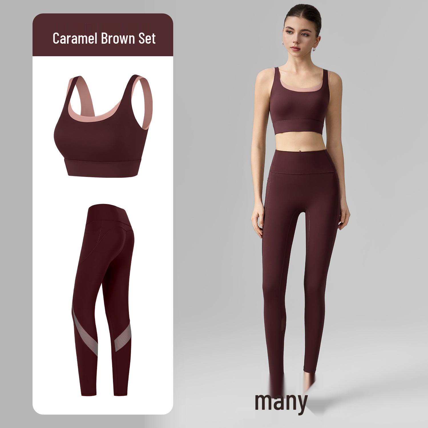 

Women s Two-Piece Yoga Set: Color Block U-Neck Vest with Pads & Breathable Mesh Yoga Pants - No Embarrassing Lines Extra Large