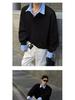 Herren Herbst Gestreiftes Patchwork Sweatshirt - Fake Zweiteiliger Kragen Langarm Streetwear Oberteil