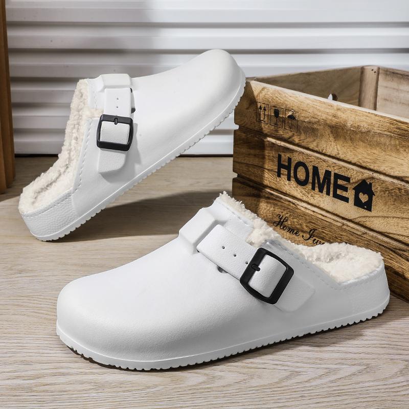 Fashion Winter Men Slippers Keep Warm Men Cotton Shoes with Fur Couple Home Slides Waterproof Flat Casual Shoes Indoor Outdoor Slippers