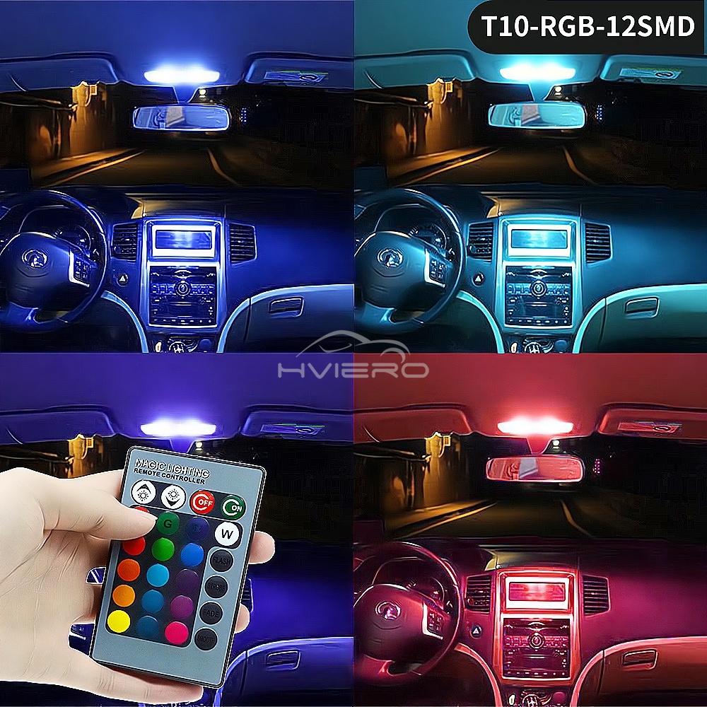 2X Auto Interior Decoration LED T10 W5W Atmosphere Car Light RGB Remote Controller Colorful Reading Door Side Marker Tail Backup