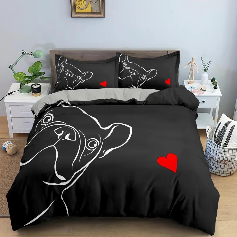 Cute Cartoon Bulldog Comfortable Duvet Quilt Cover Pillowcase Bedding Set Children Bedroom Decoration Home Textile