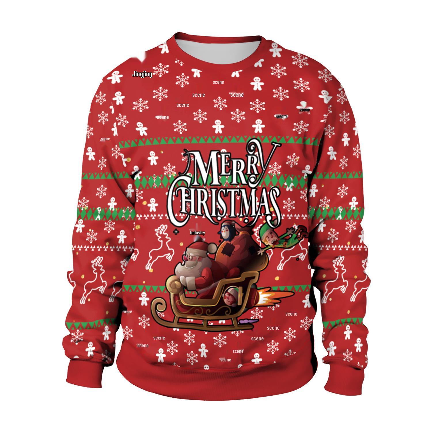 

Men s 2025 Autumn New Christmas Tree Sleigh Print Hoodie 3XL