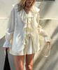 2025 Summer European & American Lace-up Ruffle Top and Shorts Set for Women