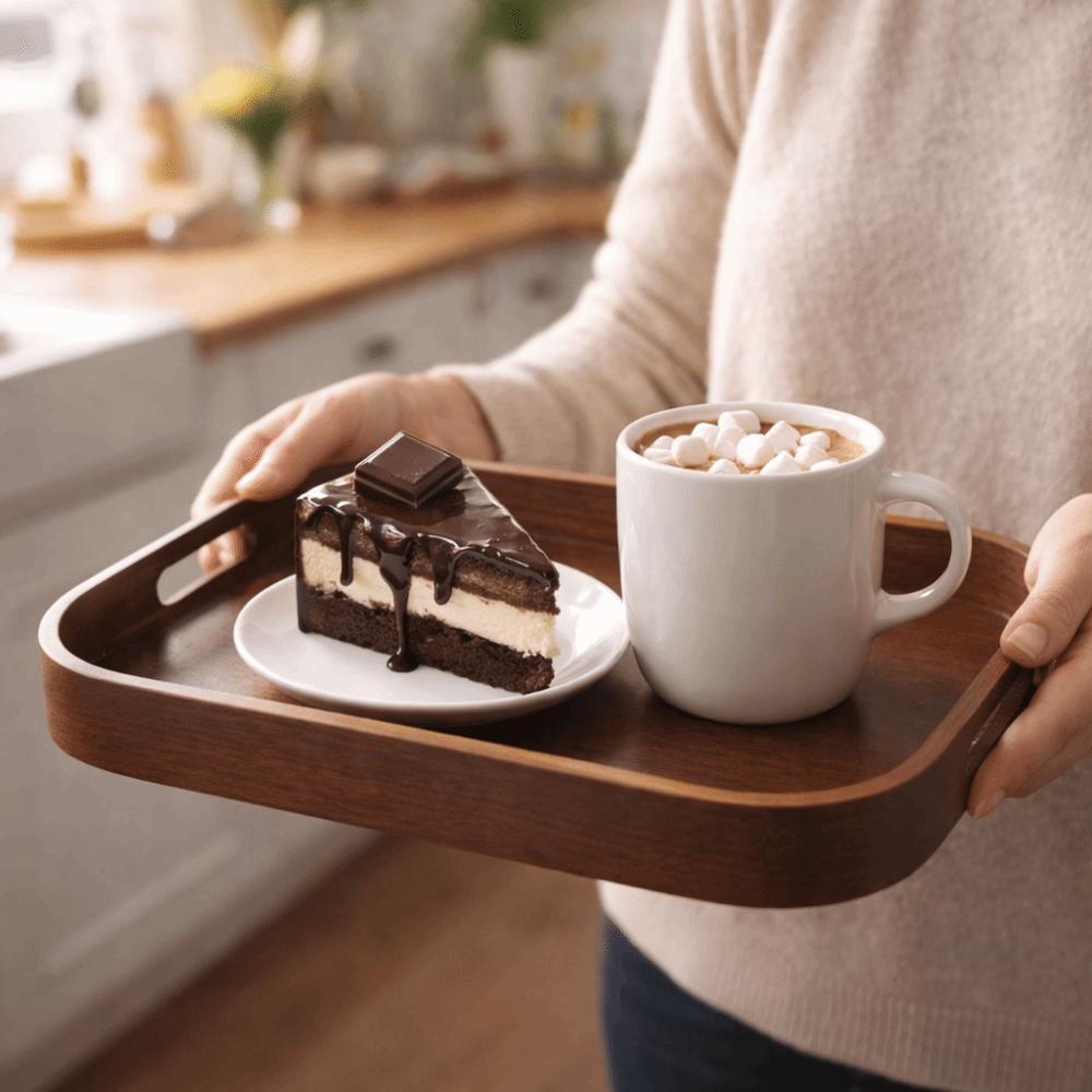 Polished Tea Serving Plate Hollowed-out Handle Afternoon Tea Tray Walnut Tea Tray  Coffee Shop