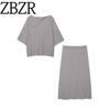 Za Autumn New Women Clothes 2025 Flip Collar Knit Midi Skirt Sets 2756141 2756142