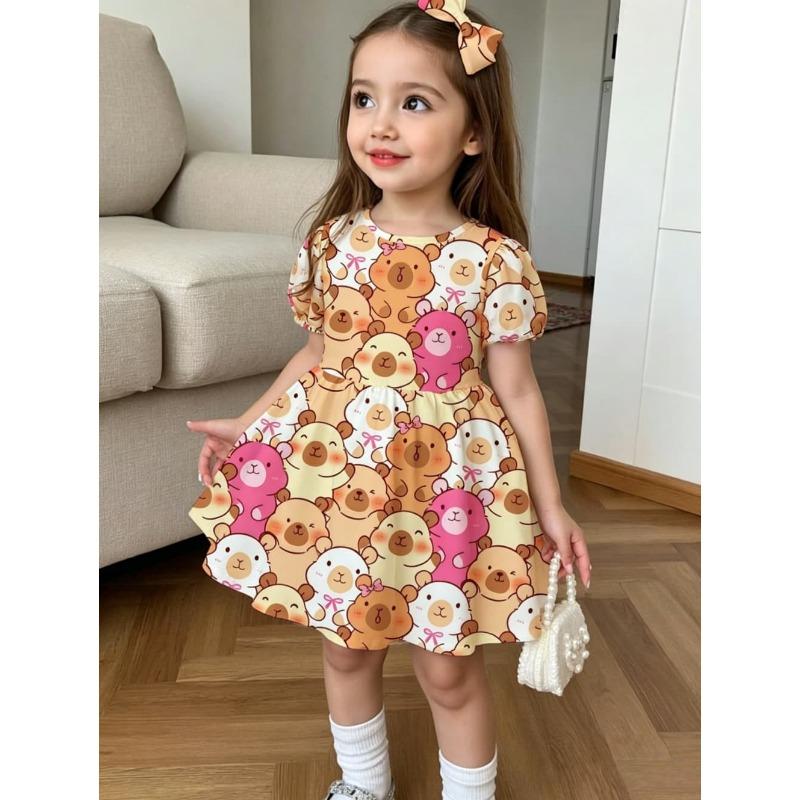 Cute Polka Dot Bow Dress for Girls Casual Short Sleeve Dress Comfortable Girls Clothes Summer Tops Children's Clothing