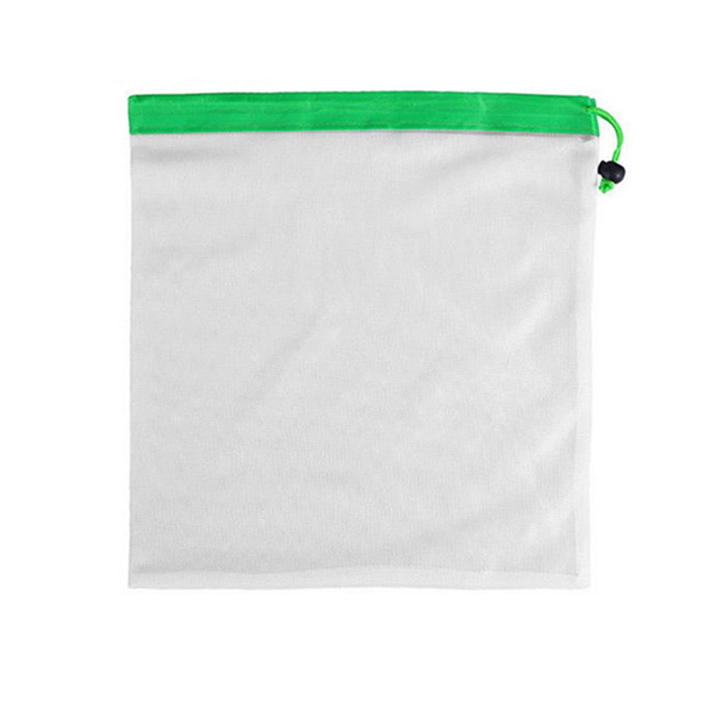 Reusable Food Bag with Drawing String Polyester Mesh Splicing Fruit Vegetable Pouch