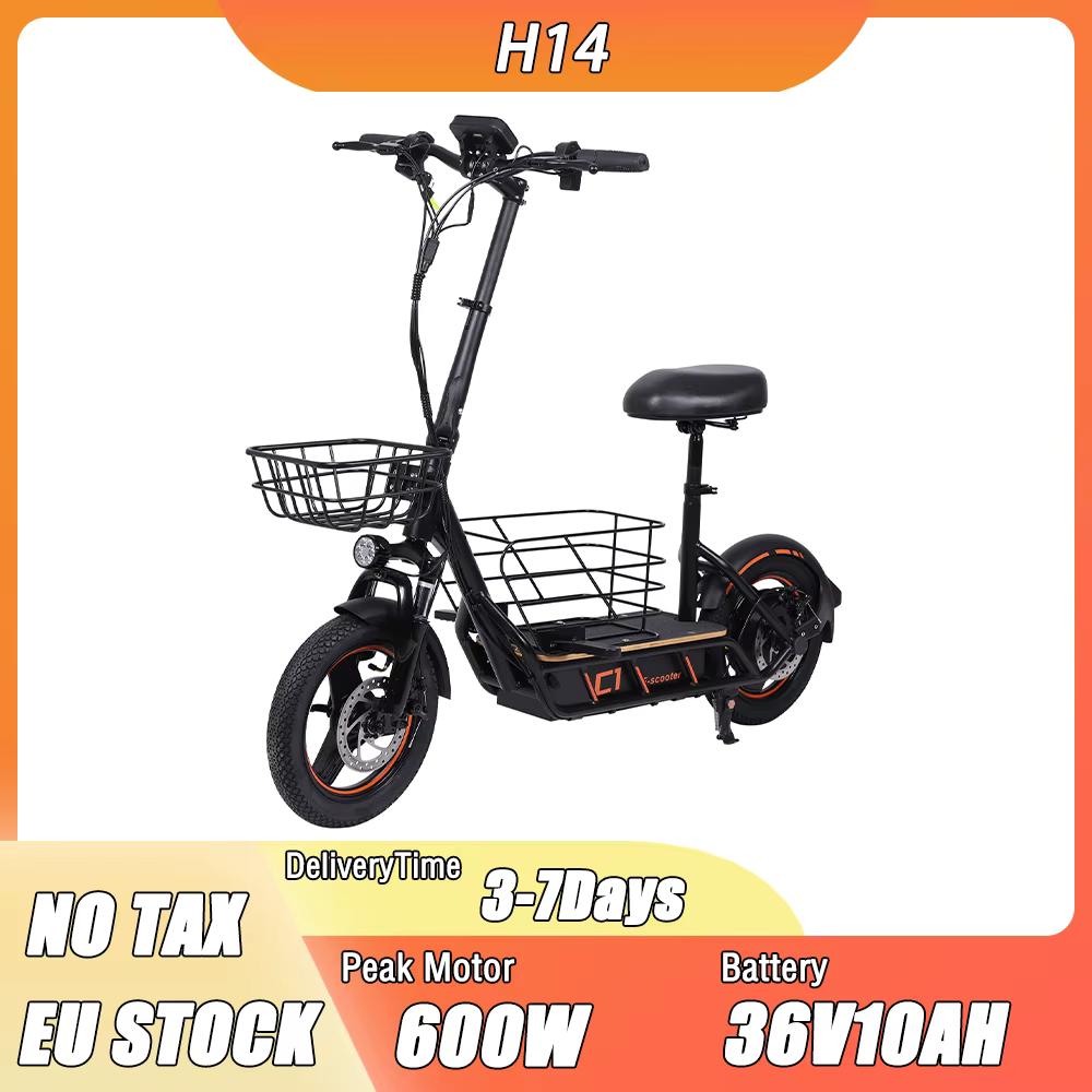 H14 E Scooter 600W Motor 36V10AH Battery Front Suspension Dual Disc Brakes Electric Scooter 14-Inch Tires Commuting E-Scooter