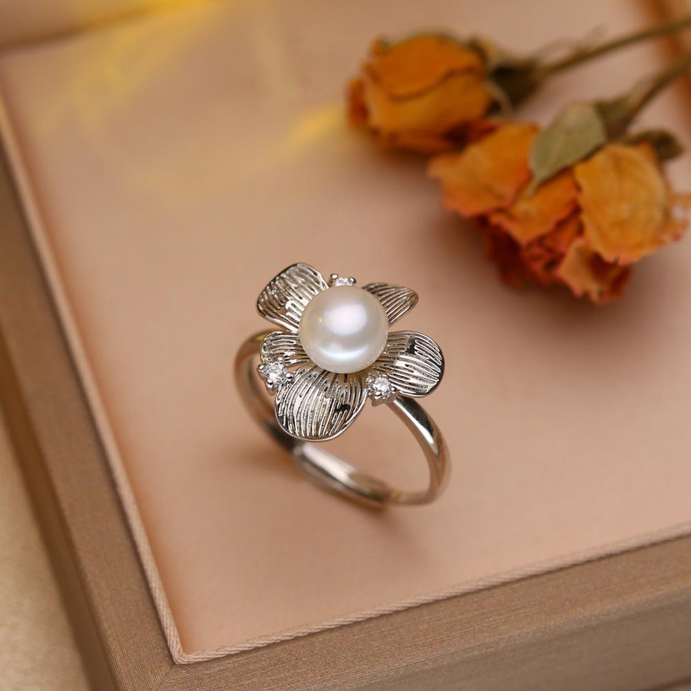 seniko Natural Freshwater Pearl Rings For Women Fashion Female Cubic Zirconia CZ Ring Pearl Jewelry Adjustable Ring