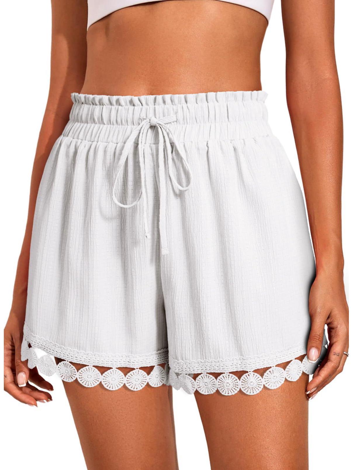 2026 European & American Cross-border Spring/Summer Women s Lace Trim Casual Beach Shorts L