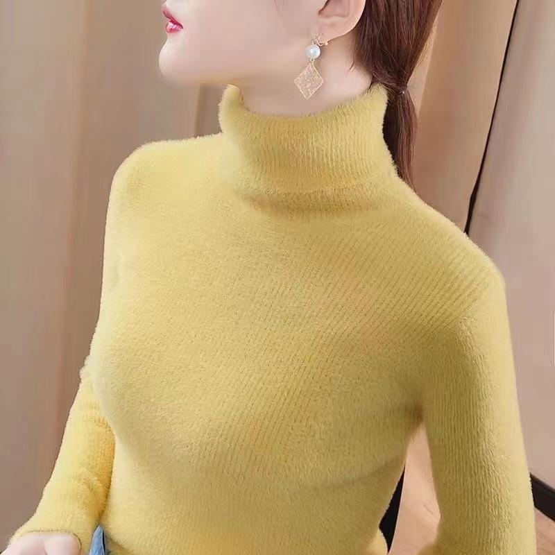 Women's Base Knitted Sweater for Autumn and Winter Solid Color High Neck Inner Long Sleeved Sweater for Women