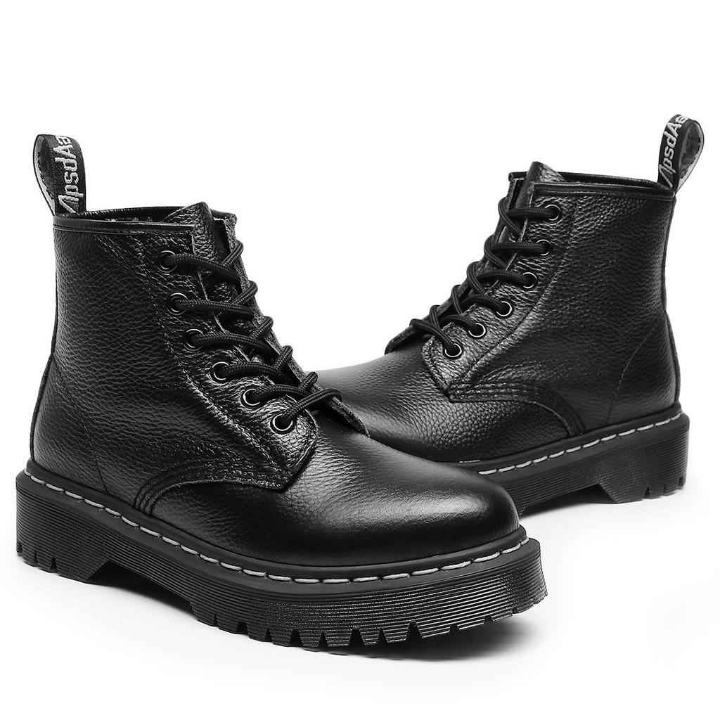 White Line Lychee Pattern 101 Tooling Boots Women's 6-hole First-layer Soft Cowhide Short Boots Medium and Thick-soled Leather Locomotive Boots