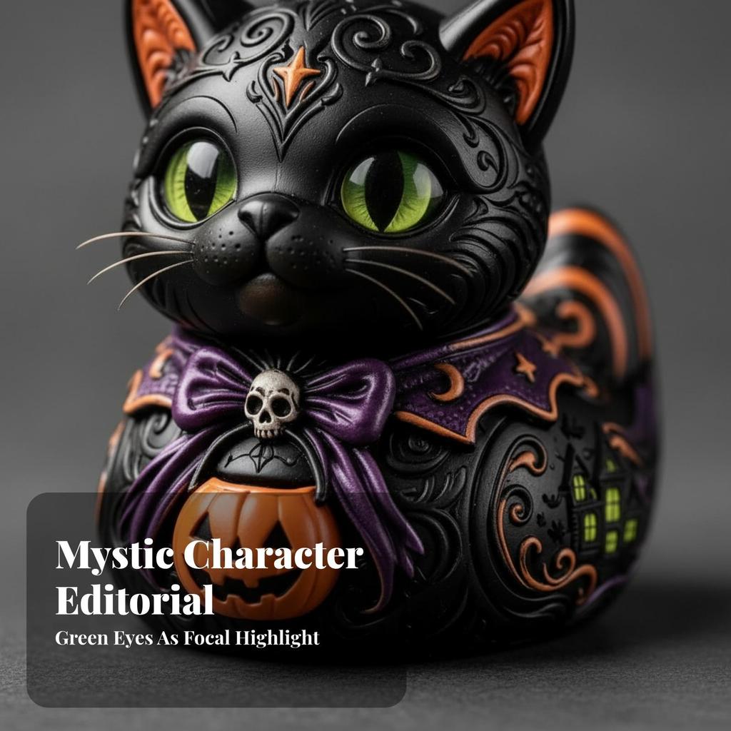 Cat Figurine with Jack-O'-Lantern Playful Pumpkin Decoration Gothic for Desks