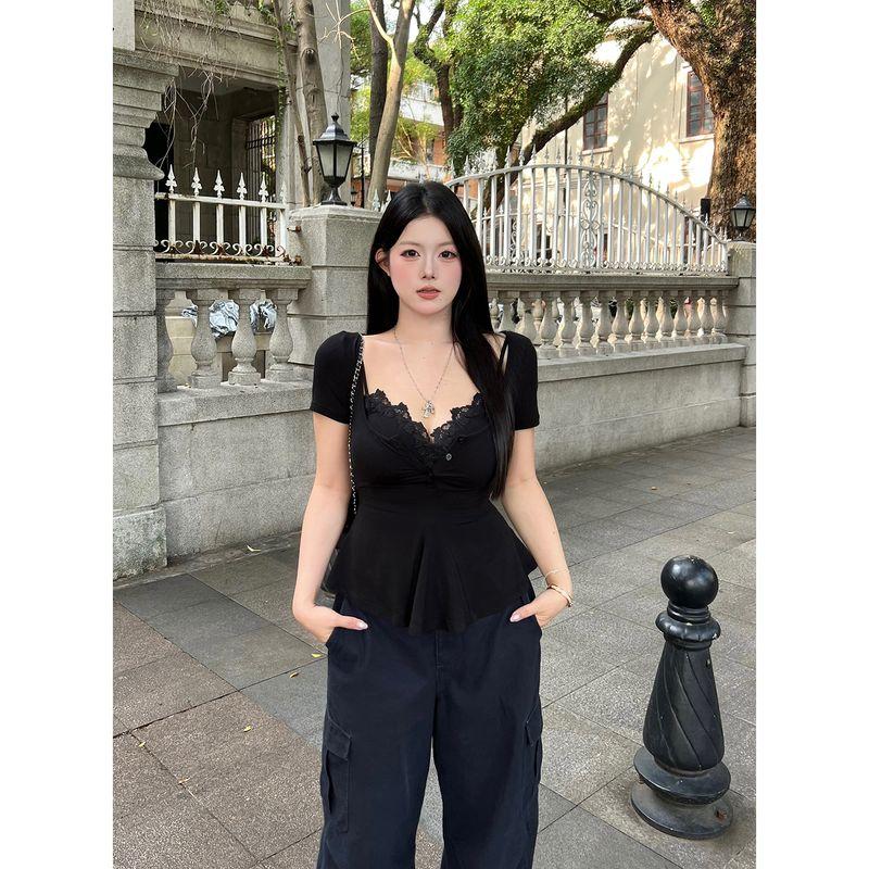 

Heize Xuan Qi Slightly Oversized Girls Plus Size Summer Dress Female Ruched Belly Covering Body Shaping and Slim Looking Pure Desire Sexy Dress Black Tops XL