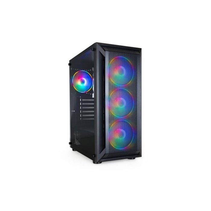 TOOQ TQGCC101-B - Boîtier Semi-Tour Gaming RAGNÄROK ATX/MicroATX/Mini-ITX, Verre trempé, 4 Ventilateurs RGB Inclus, Noir