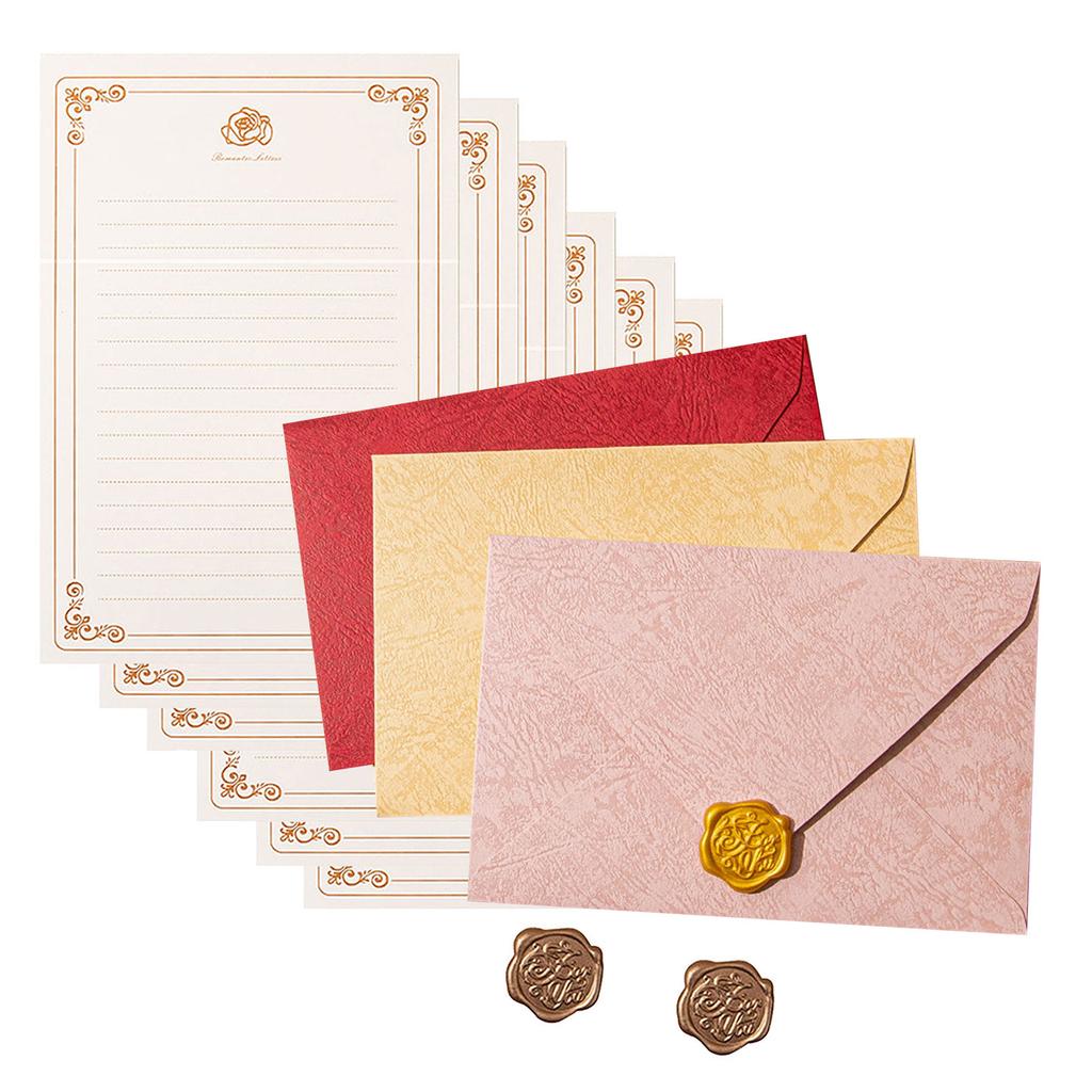 Antique Stationary Letter Paper and Envelopes Set 6 Lined Writting Paper 3 Matching Envelopes 3 Seal Stamp Sticker