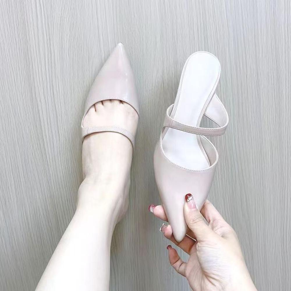 Halbschuhe mit hohen Absätzen Damen Sandalen Neue Mode Vielseitig Spitz Zehenbereich Coole Hausschuhe Damen Outdoor Tasche Kopf Mules