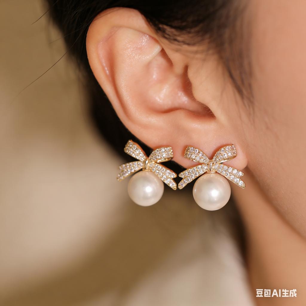 Fashionable Bow-shaped Pearl Stud Earrings New Hit Item Light Luxury High-end Niche Style Small-sized Sea Shell Pearl Earrings