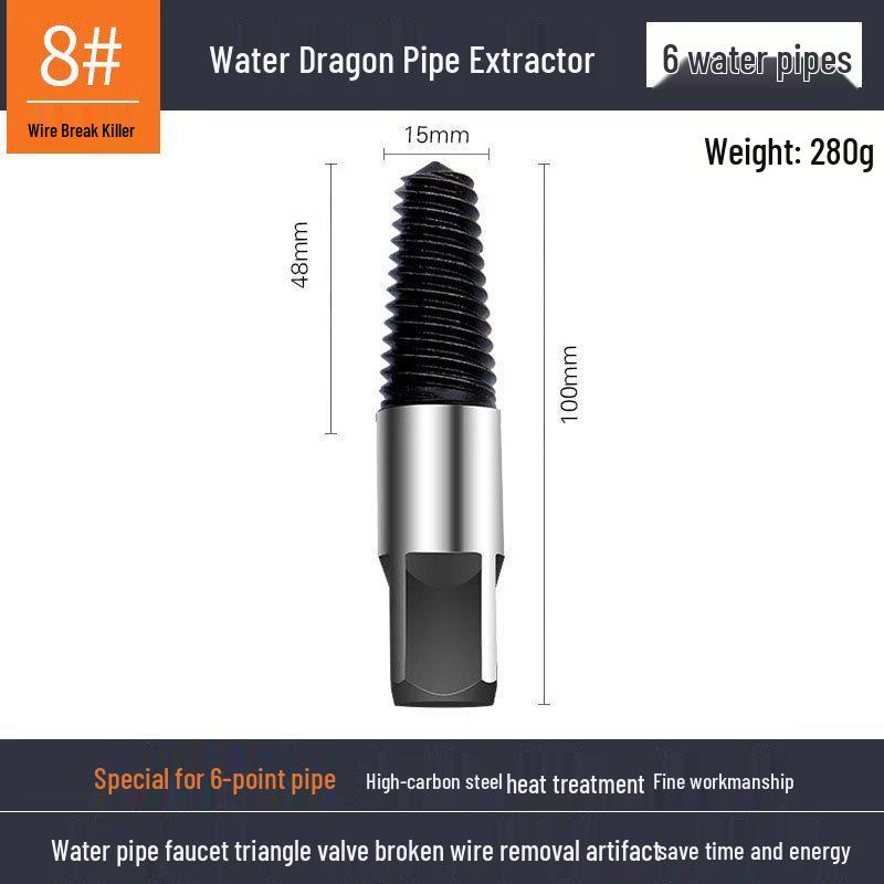 Double-Headed Screw and Broken Pipe Extractor with Four-Point and Six-Point Reverse Threads