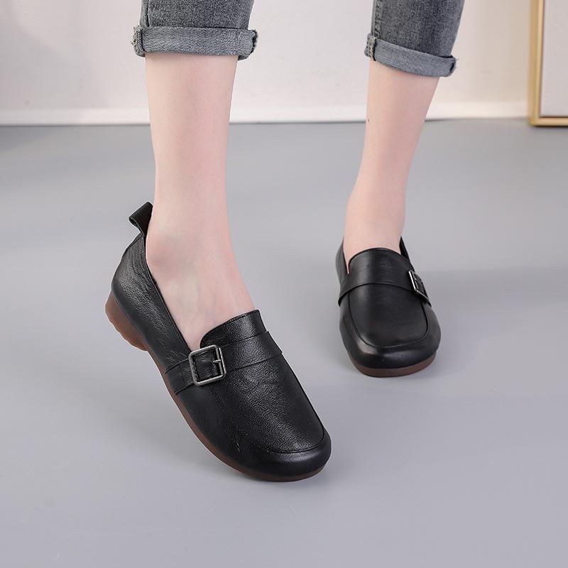 Fashion GKTINOO Women Loafers Spring Genuine Leather Comfort Flat Mother Shoes Slip-On Fashion Female Footwear Zapatos De Mujer