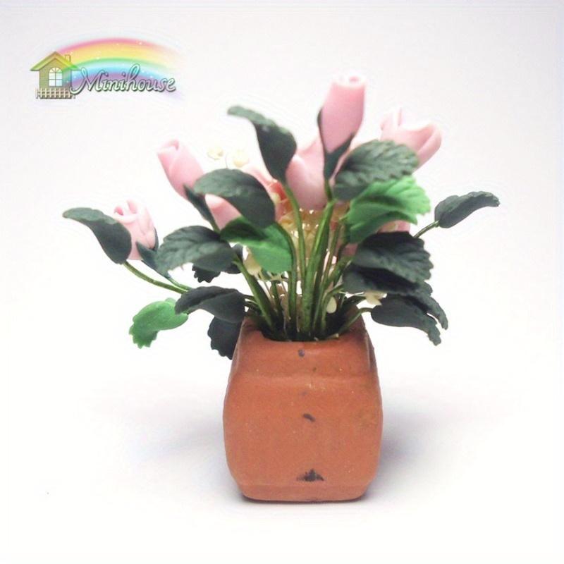 1/12 Mini Clay Rose Potted Plant Miniature Simulation Flower Accessories Model for House Decoration Micro Landscape