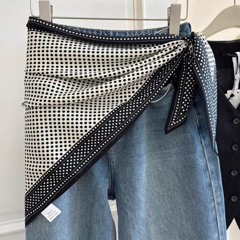 Fashion Imitation Silk Floral Triangle Scarf Polka Dot Polyester Women's Necktie Decorative Floral Print Belt Scarf Women