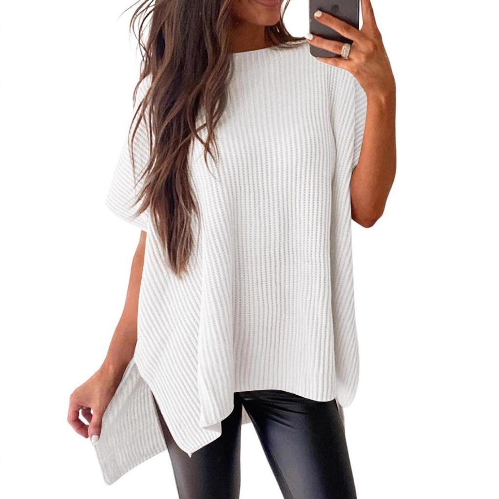 2024 Women's Summer Solid Color Knit Crew Neck Pullover T-Shirt - European & American Casual Loose Fit, Drop Shoulder, Short Sleeve Top