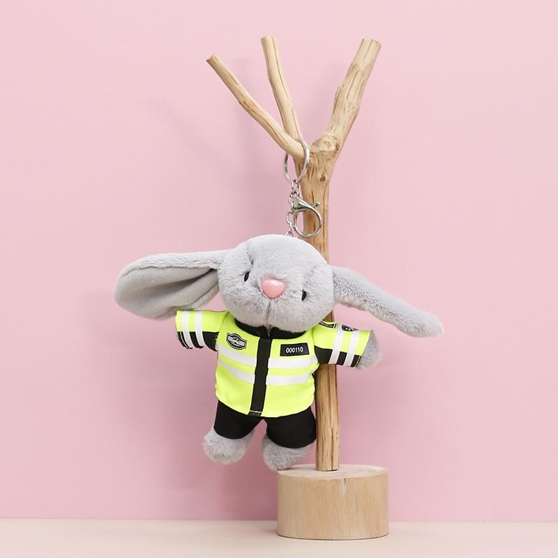 Police Traffic Fire Protection Rabbit Bear Panda Plush Keychain Animal Gift Toy