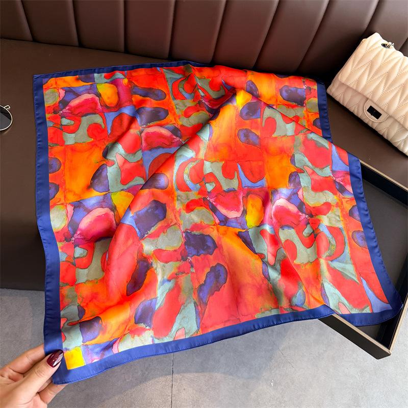 

70Cm Fashion Print Silk Square Scarf Women Neck Tie Soft Satin Neckerchief Female Foulard Headband Hijab and Handkerchief Gift 70X70 CM