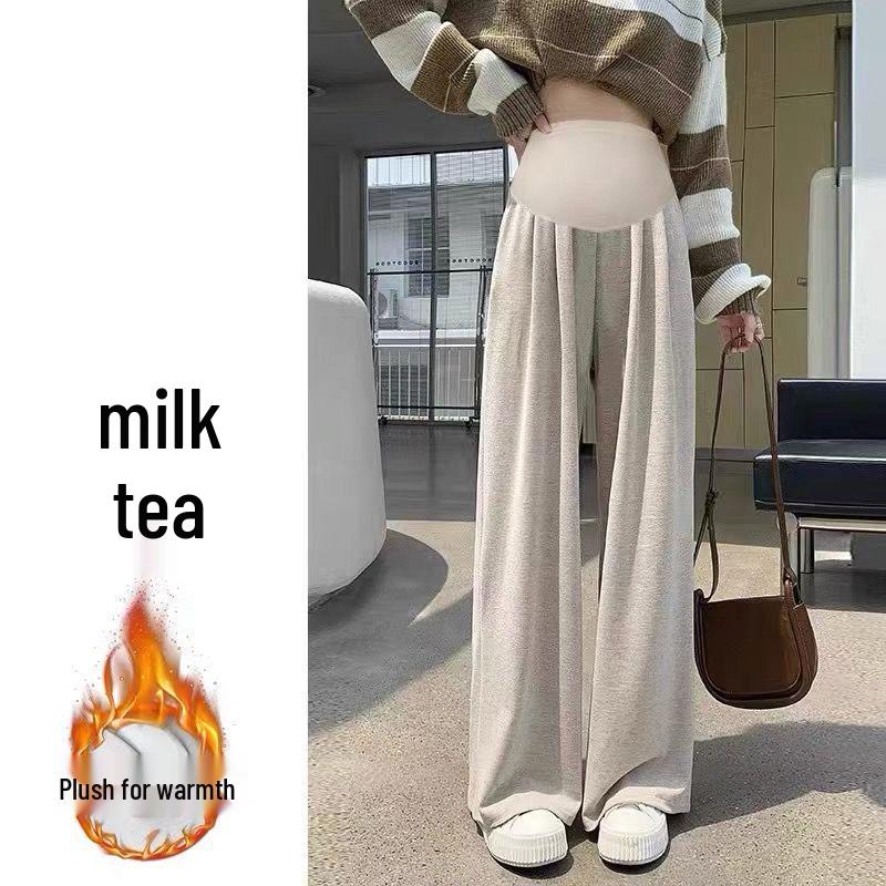 Maternity Wide-Leg Belly Support Pants - Autumn/Winter Fashion, Plus Velvet