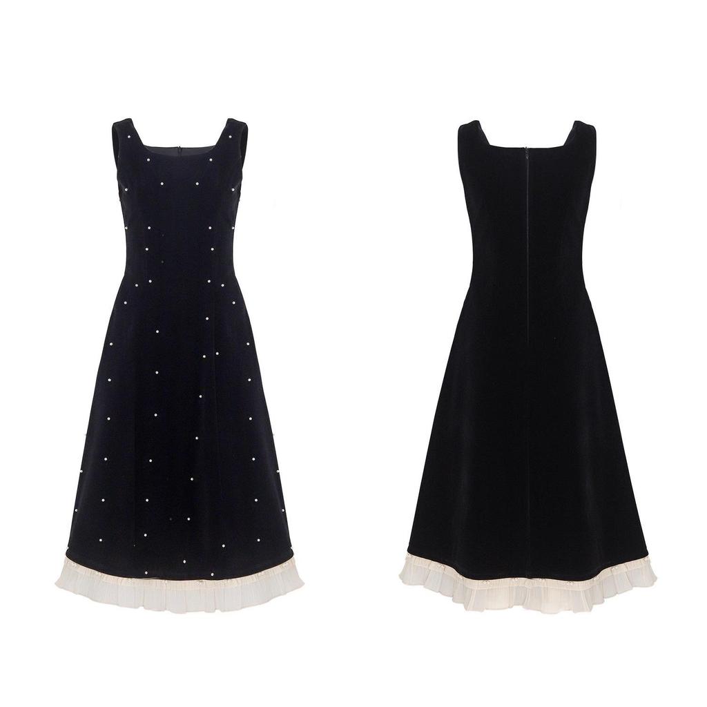 2025 Autumn/Winter French Chic Waist-Cinched Sleeveless Elegant Petite Midi Dress