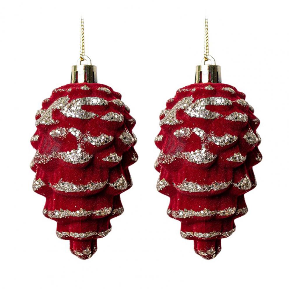 2 Pcs Velvet Christmas Ornaments Shatterproof Glitter Sequins Flocked Bell/Candy Cane/Ice Isicle Hanging Decoration for Home