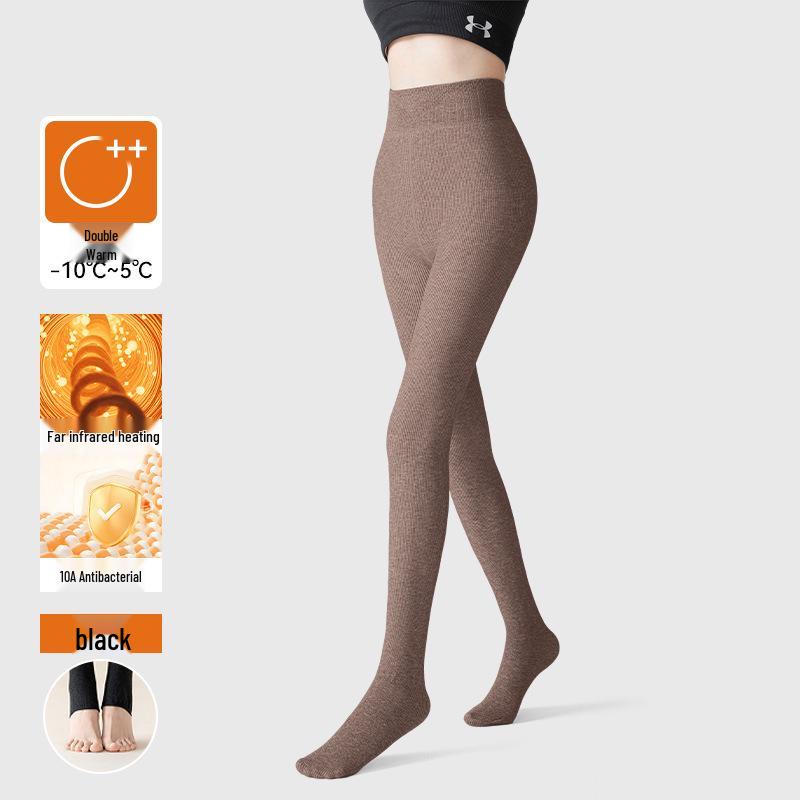 Women's Black Pressure Socks with Fleece: Thick, Micro-Pressure, Non-Slip Footed Pantyhose for Spring, Autumn, Winter