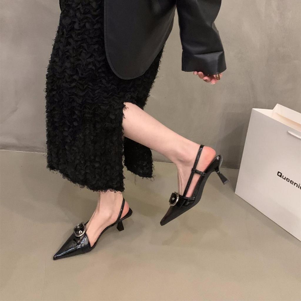 Niche French silver high heels bag head sandals fairy shoes 2025 new spring and summer temperament pointed single shoes
