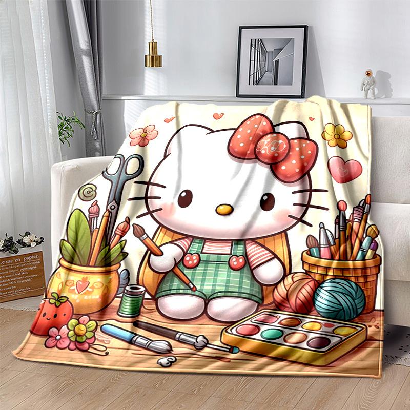1pc Hello Kitty's Artistic Haven Cartoon Blanket, Soft Throw for Home Decor, Gift Idea, Living Room, Travel, Camping, Car Blankets, Beach, Office Naps
