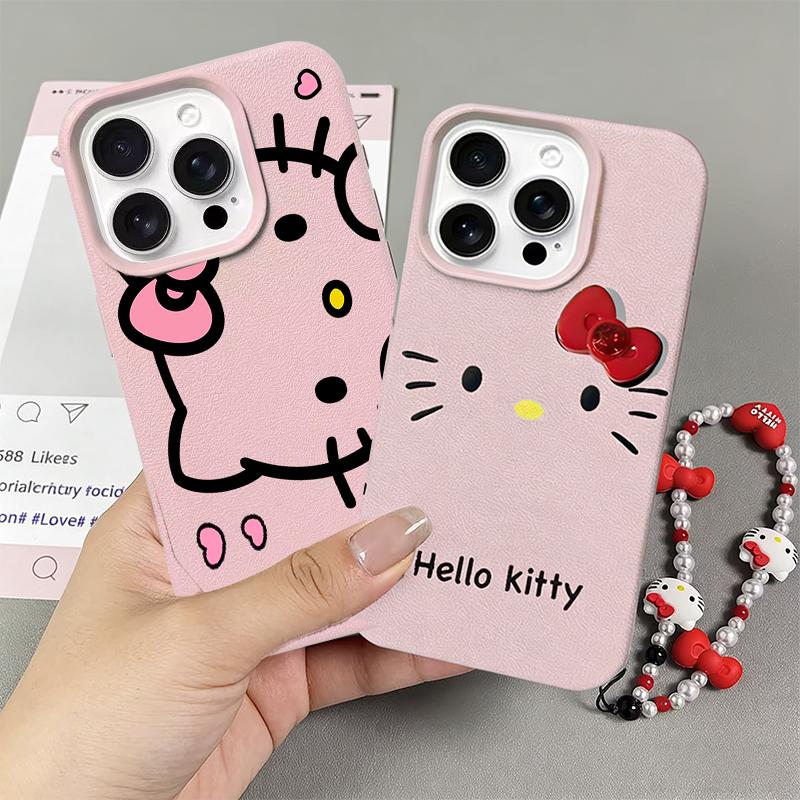 Pretty Cute Hello Kitty Chain Case For Iphone 17 Pro Max 17 Air 16 15 14 13 12 11 Pro Max 16e Lichee Pattern Phone Casing