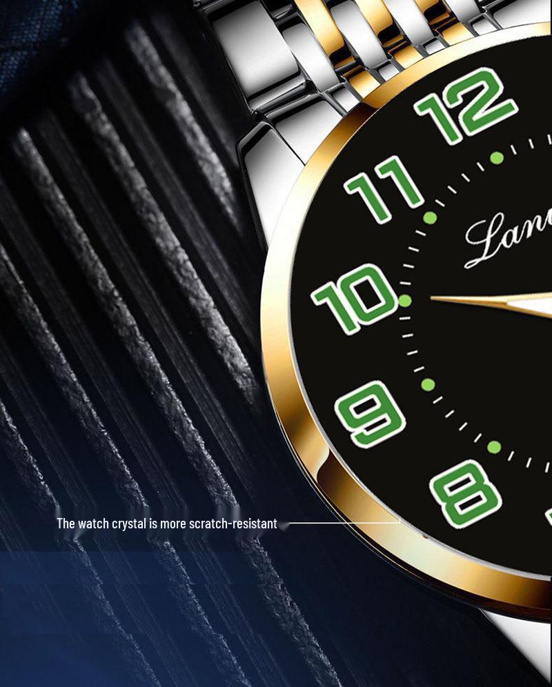Men's Large Dial Digital Quartz Watch, Steel Band, Dual Calendar In English & Chinese, Waterproof - Ideal for Seniors