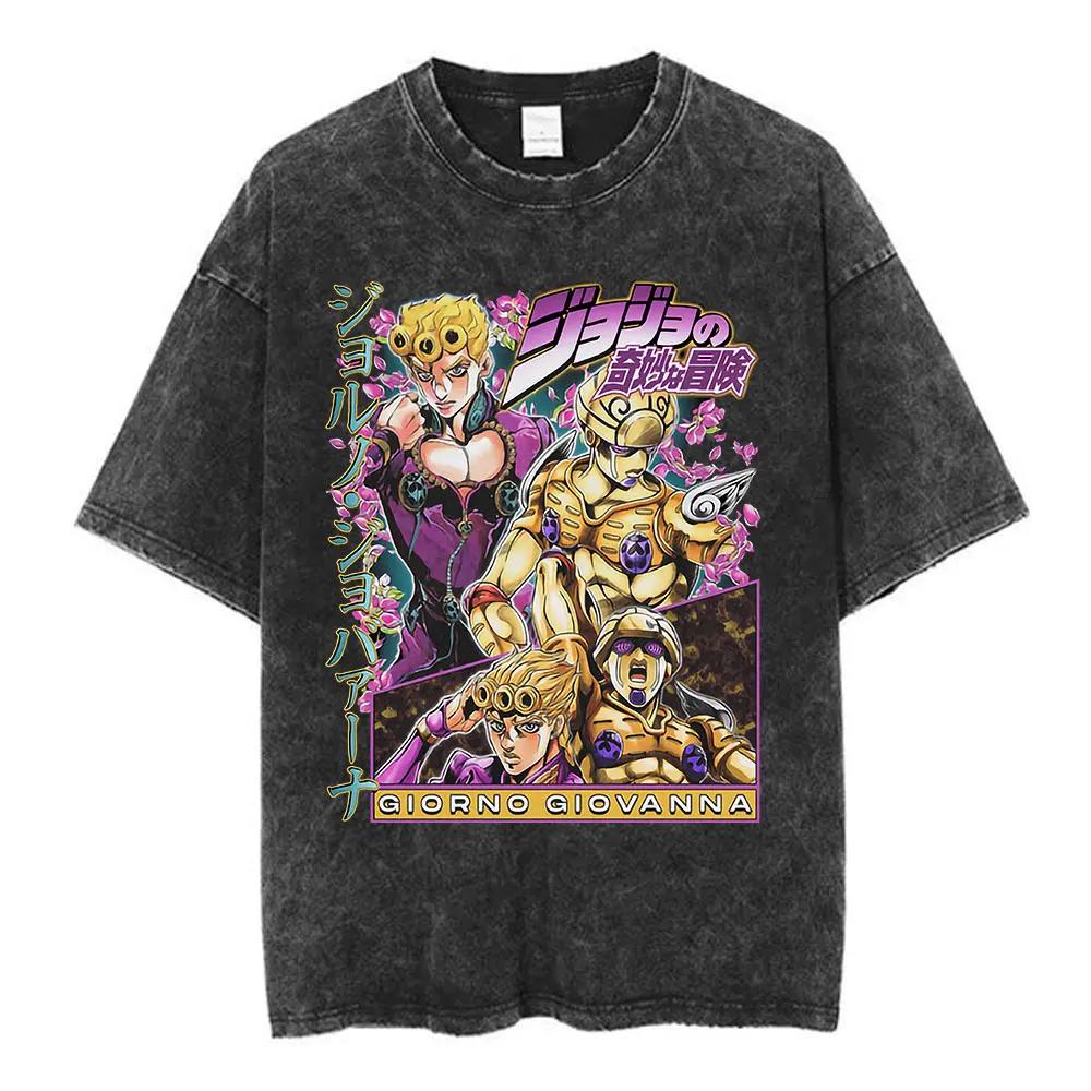 Anime Jojo Bizarre Adventure Akyoin Noriaki Graphic Print T-shirts Vintage Washed T Shirt Men Women Cotton Short Sleeve T Shirts
