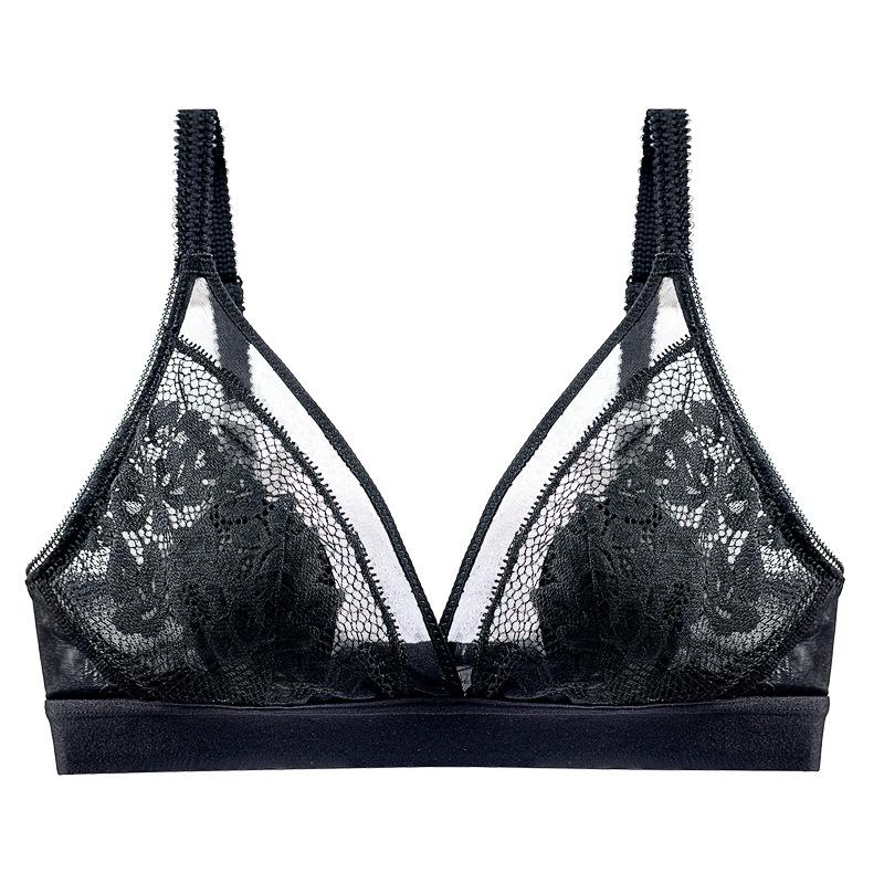 

Ультралегкий удобный дышащий бюстгальтер пуш-ап сексуальный кружевной без стального кольца большой размер 34/75B чёрный