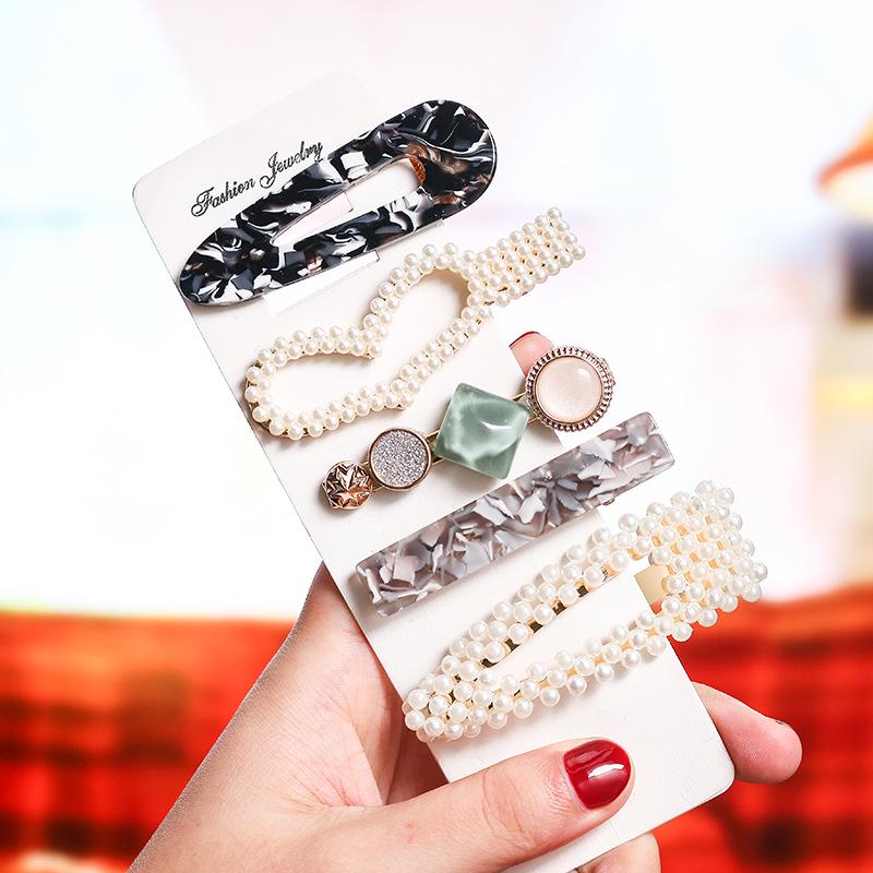 Korean Celebrity BB Hair Clip Set - Pearl Bow & Bangs Accessories